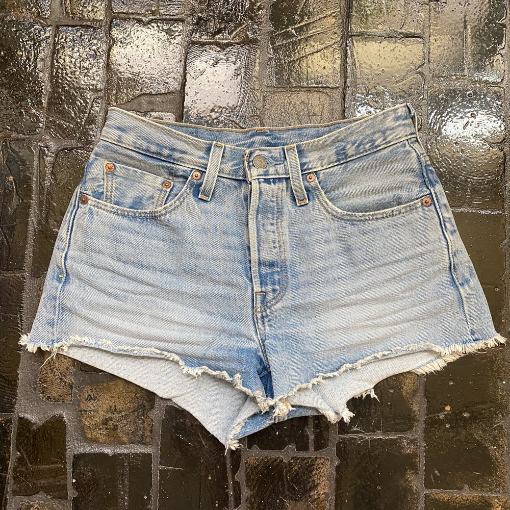 Levi's Blue Jean Shorts with Distressed Hem